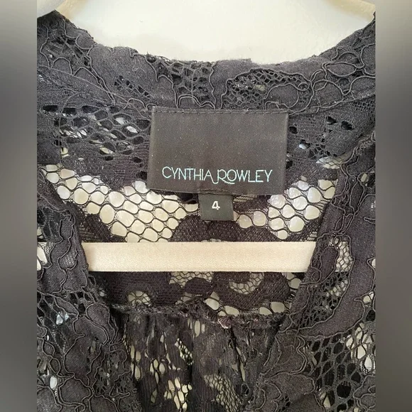 Cynthia Rowley Black Lace Long Sleeve Top Size 4 - Picture 8 of 16